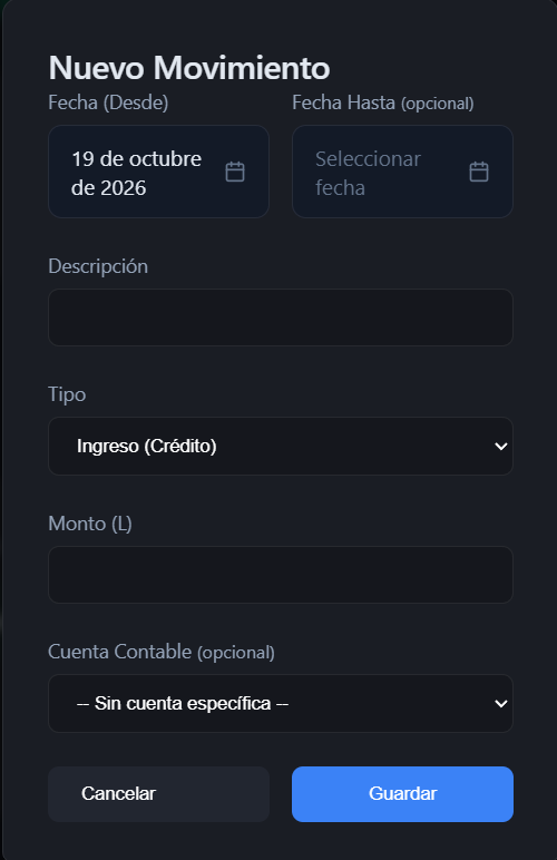 Formulario para registro de ingresos y egresos contables
